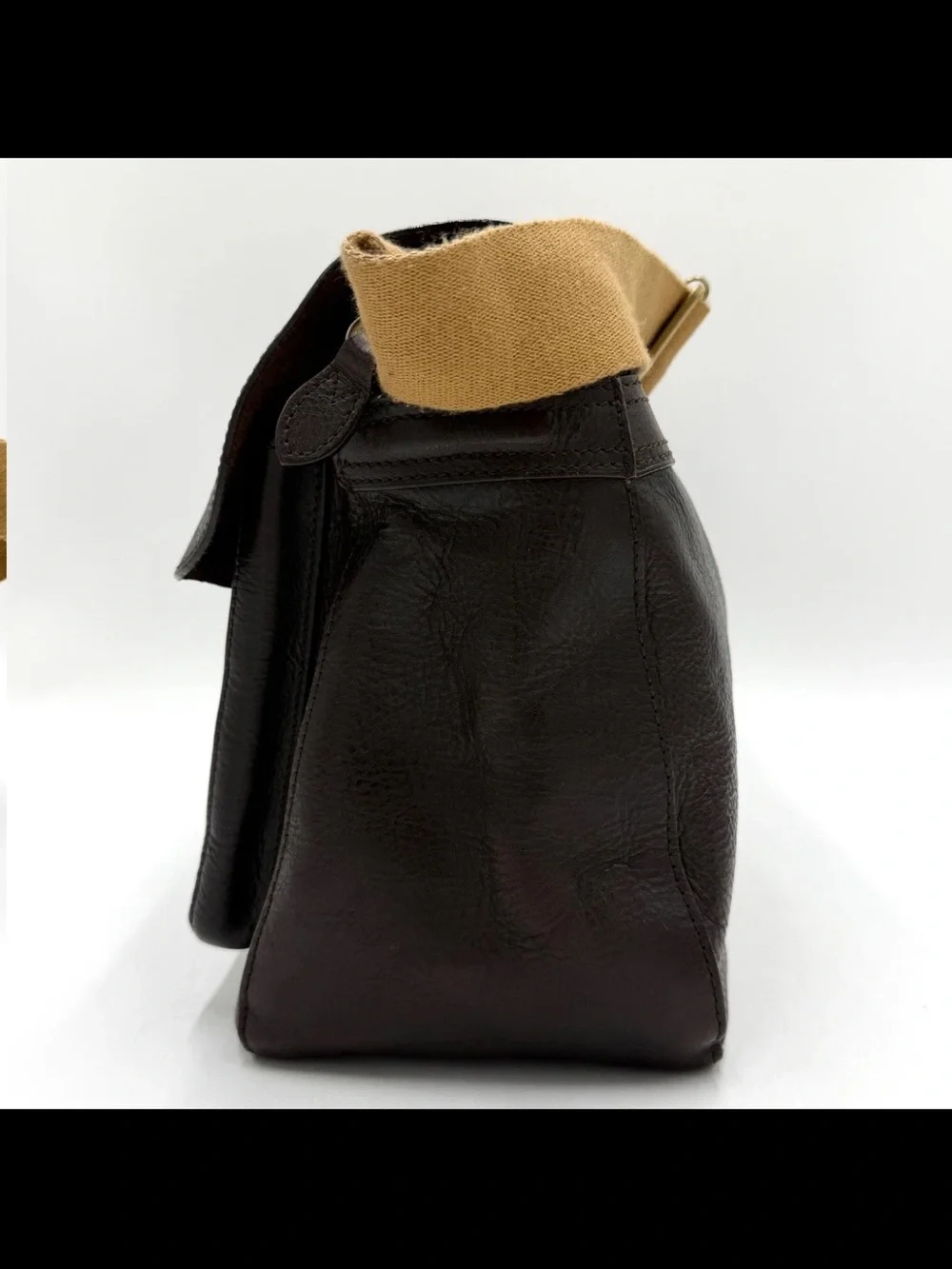 Mulberry Dark Brown Leather Messenger with Tan Canvas Strap